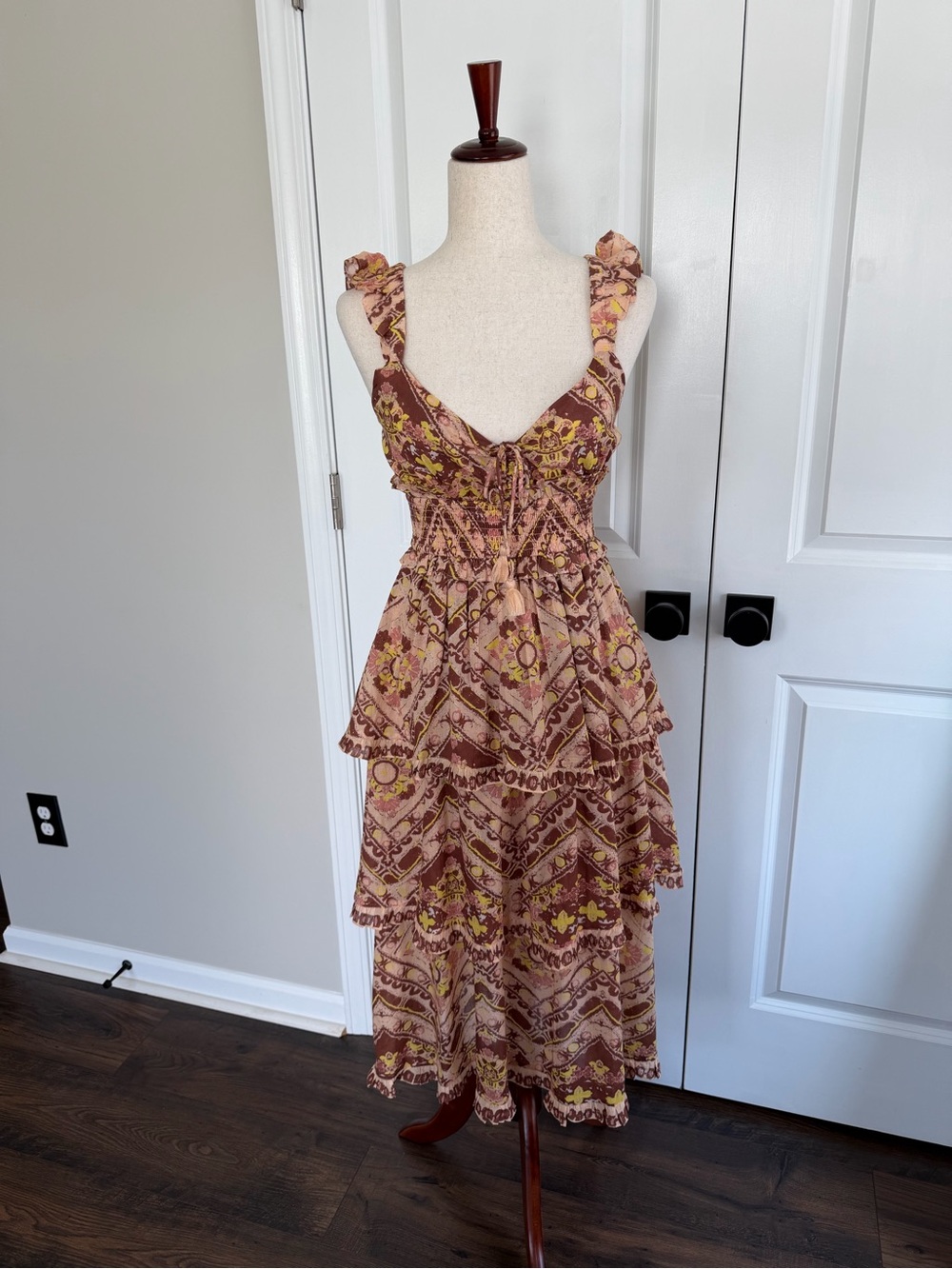 Cleobella Stella Ankle Midi Dress Geo Zest 100% Organic Cotton Size XS
